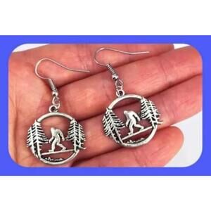 New Unique Pretty Sasquatch, Bigfoot, Yeti In The Woods, Circle Outline Earrings